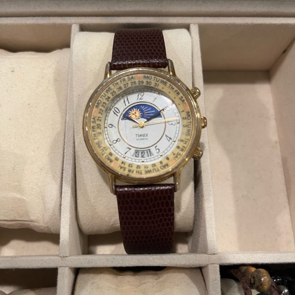 Timex Gold and Brown Leather Watch